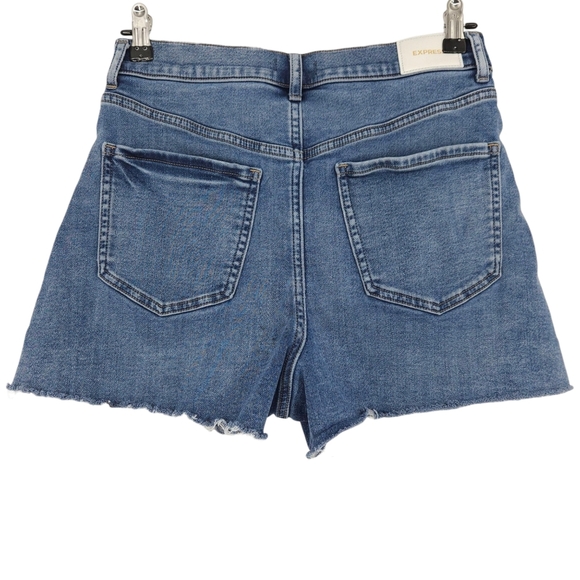 Express Mom Shorts Super High Rise Medium Wash Cut Off Raw Hem Denim 6 - Picture 3 of 8